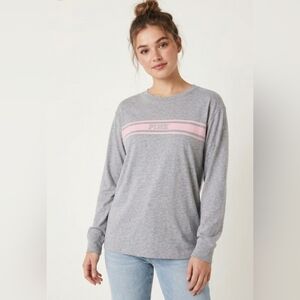 💖 PINK Victoria's Secret Grey & Pink Logo Stripe Long Sleeve Tee | size XS ✨️